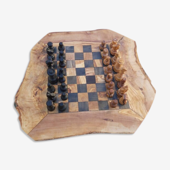 Jeux d'échecs rustique en bois d'olivier naturel