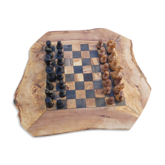 Jeux d'échecs rustique en bois d'olivier naturel