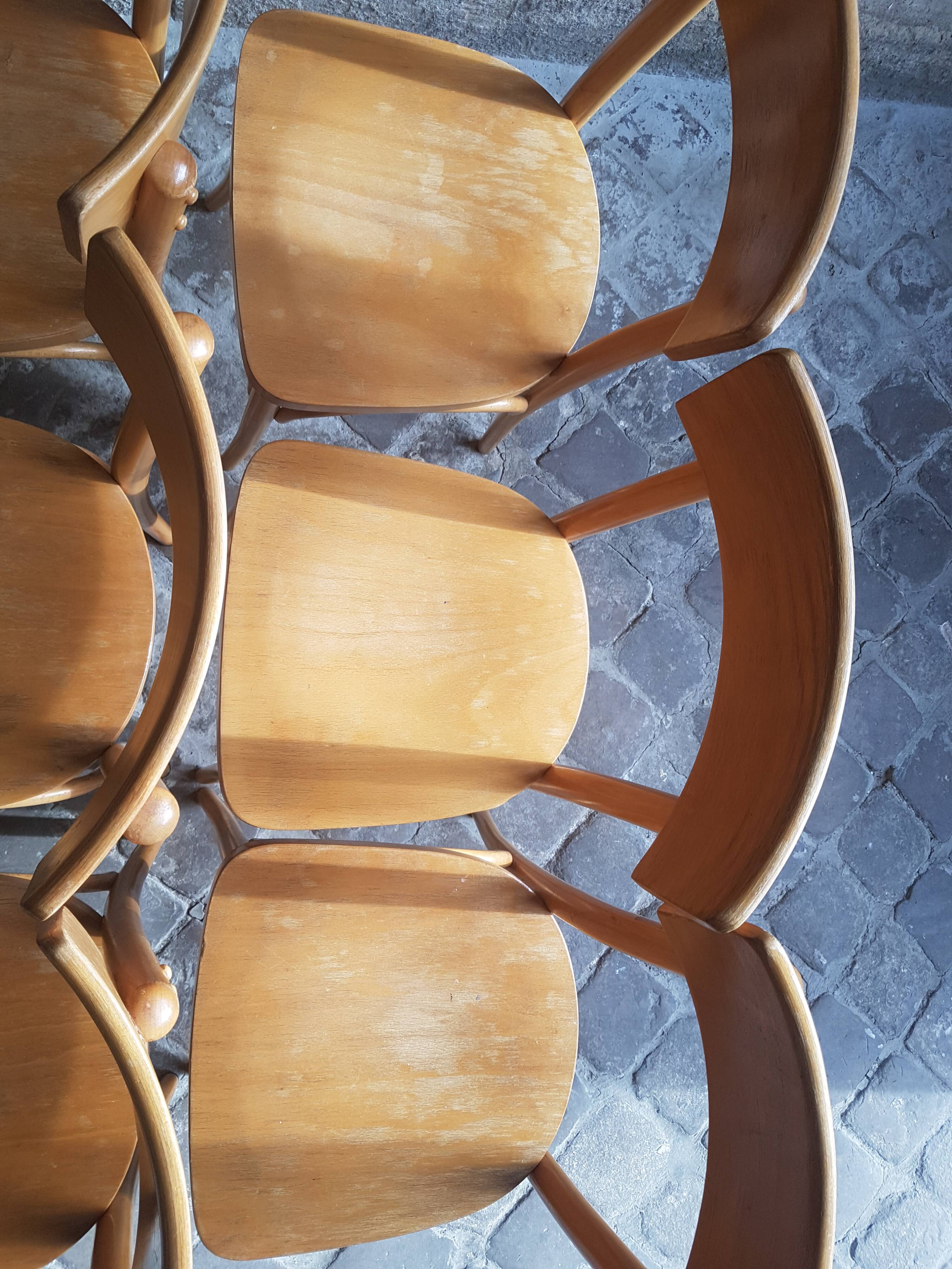 Lot of 6 vintage light wooden bistro chairs