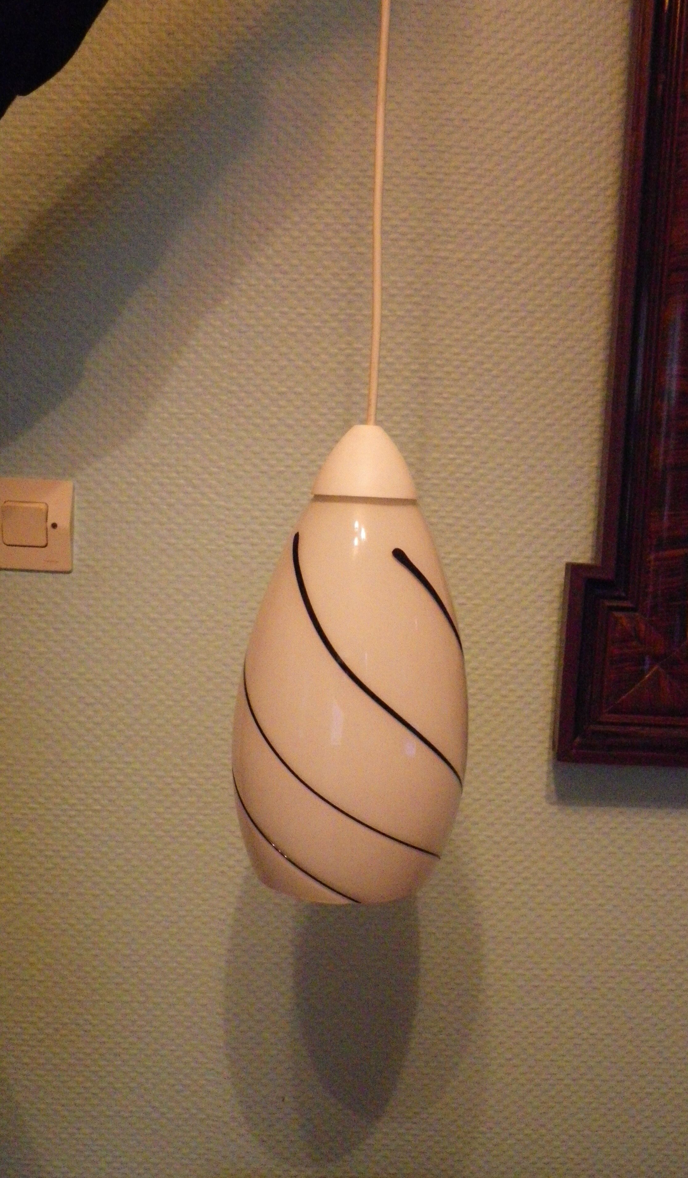 Corep pendant lamp, white opaline with spiral decoration - 70s