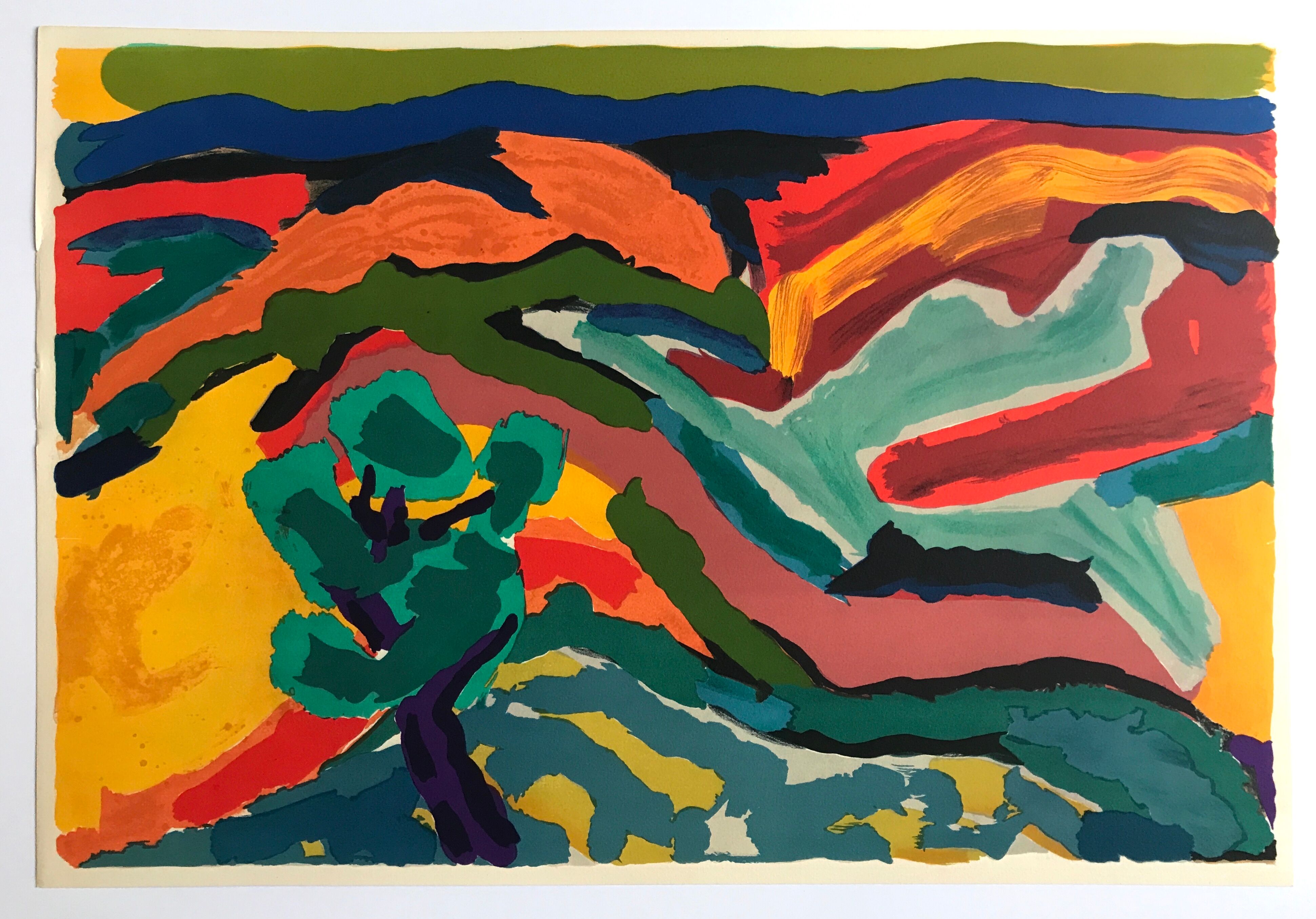 Original lithograph by Pierre Ambrogiani, Paysage provençal I (Spring), 1974