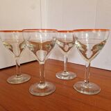 Set of 4 Blown Glass Bistro Glasses with Red Rim