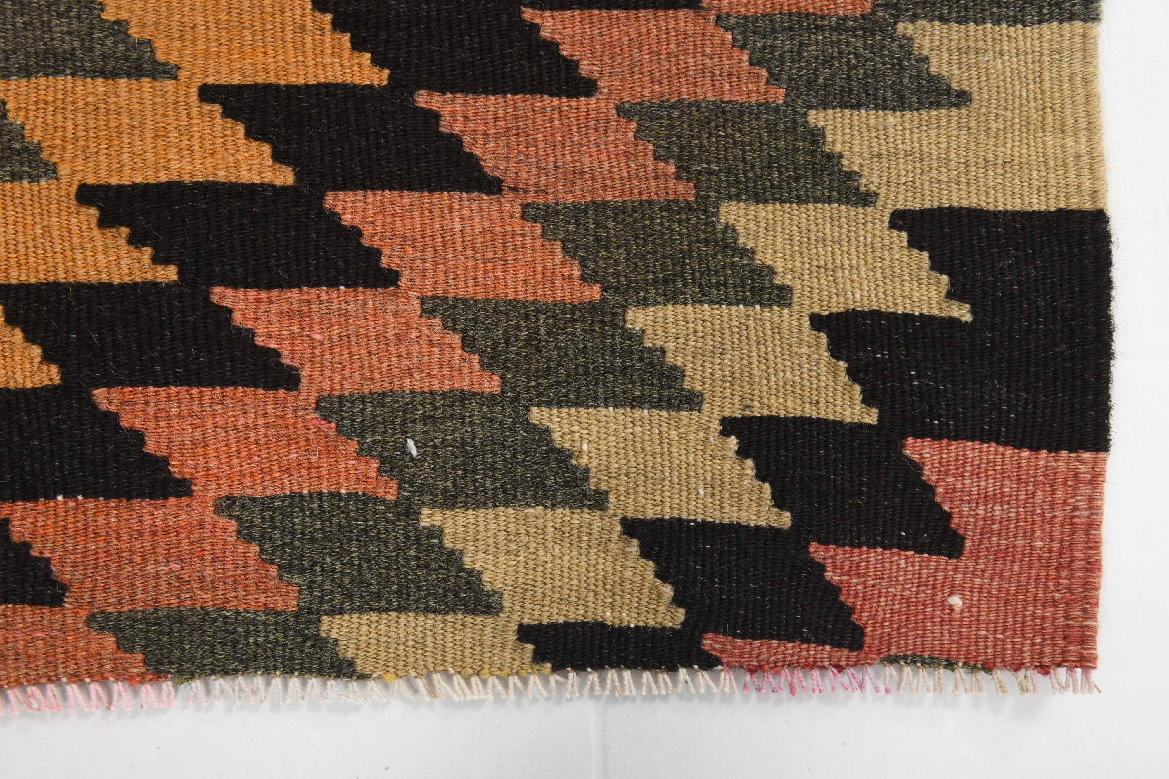 Orange Black Turkish Kilim Rug 170x259Cm SK 35353