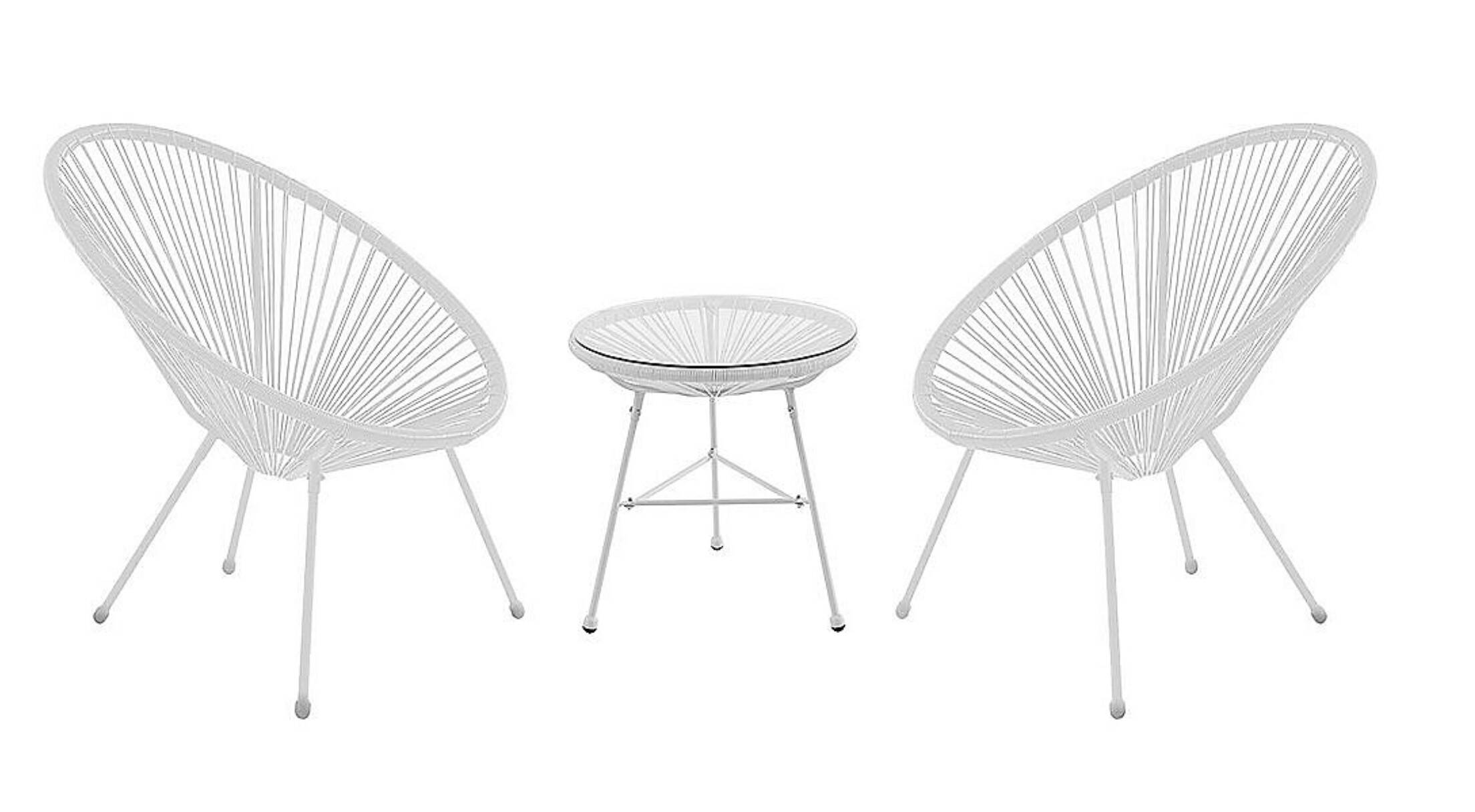 Set of 2 Armchairs + Glass Top Table