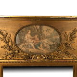 Louis XVI style trumeau in wood and gilded stucco and medallion engraving in the upper part