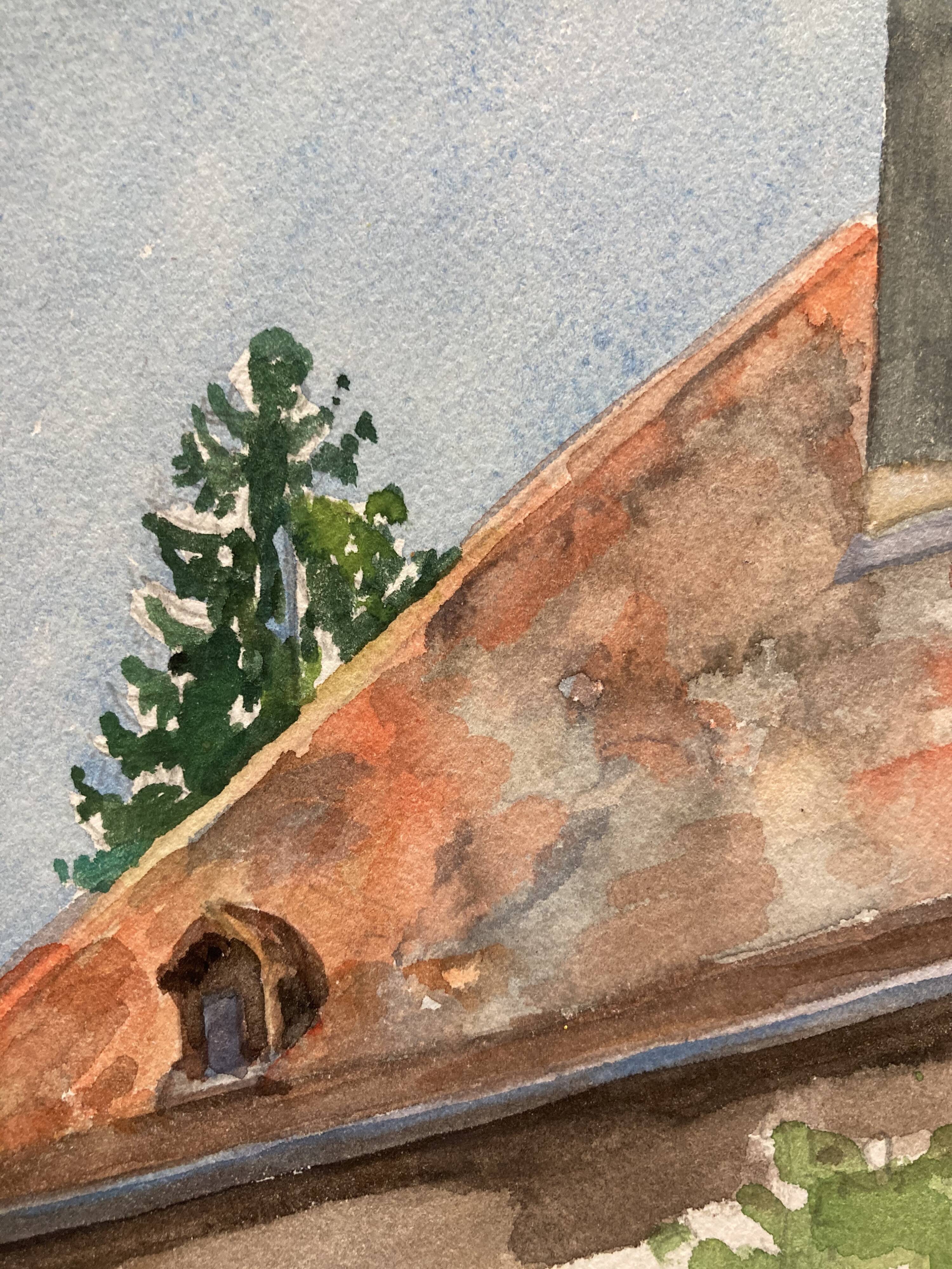 Watercolor landscape old house