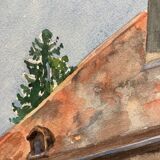 Aquarelle paysage demeure ancienne