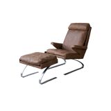 Vintage swing armchair and stool in leather by reinhold adolf for cor, 1970s, set of 2