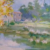 Tableau ancien représentant un paysage de campagne - signé