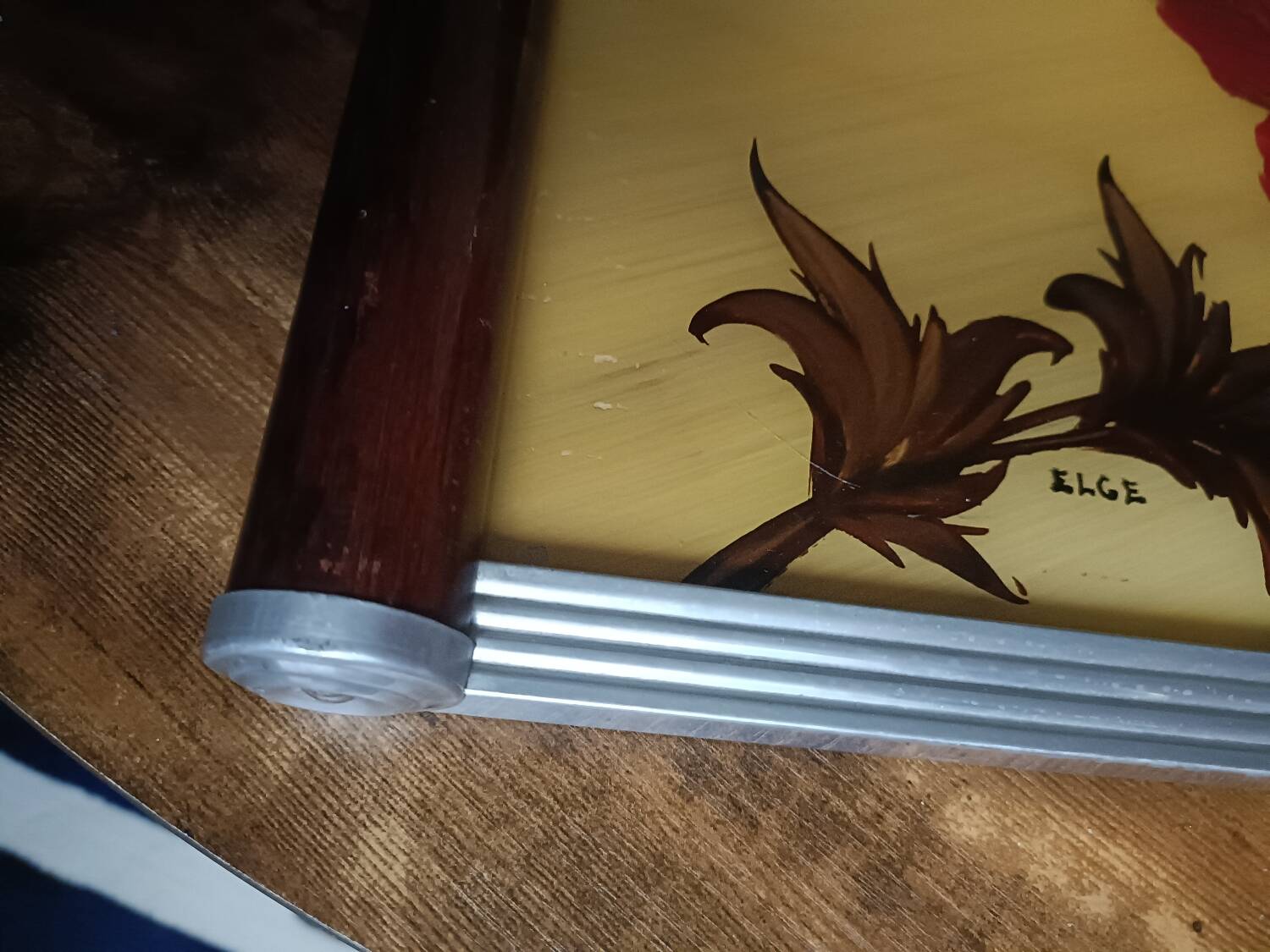 Floral tray signed Elge