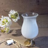 Art deco accent lamp with white opaline bronze base