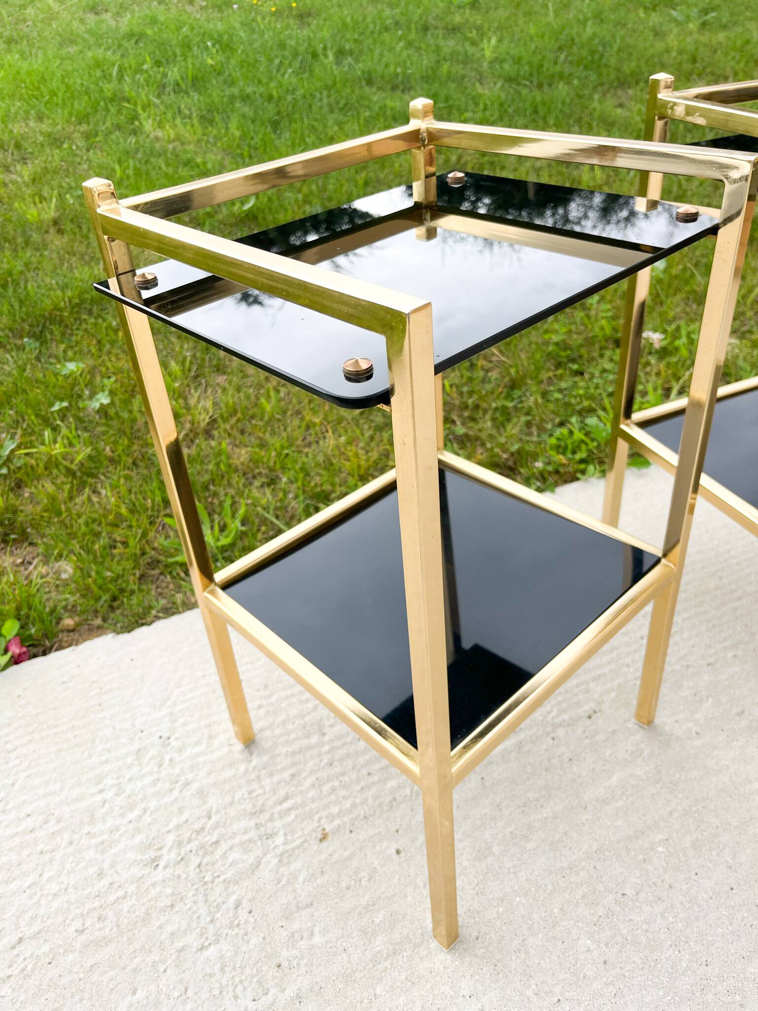 Pair of bedside tables or side tables, Hollywood Regency style,