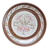 Keraluc quimper stoneware plate with pink flower motif, hand-decorated, 22 cm