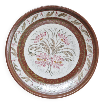 Assiette en grès keraluc quimper motif fleurs roses décor main 22 cm