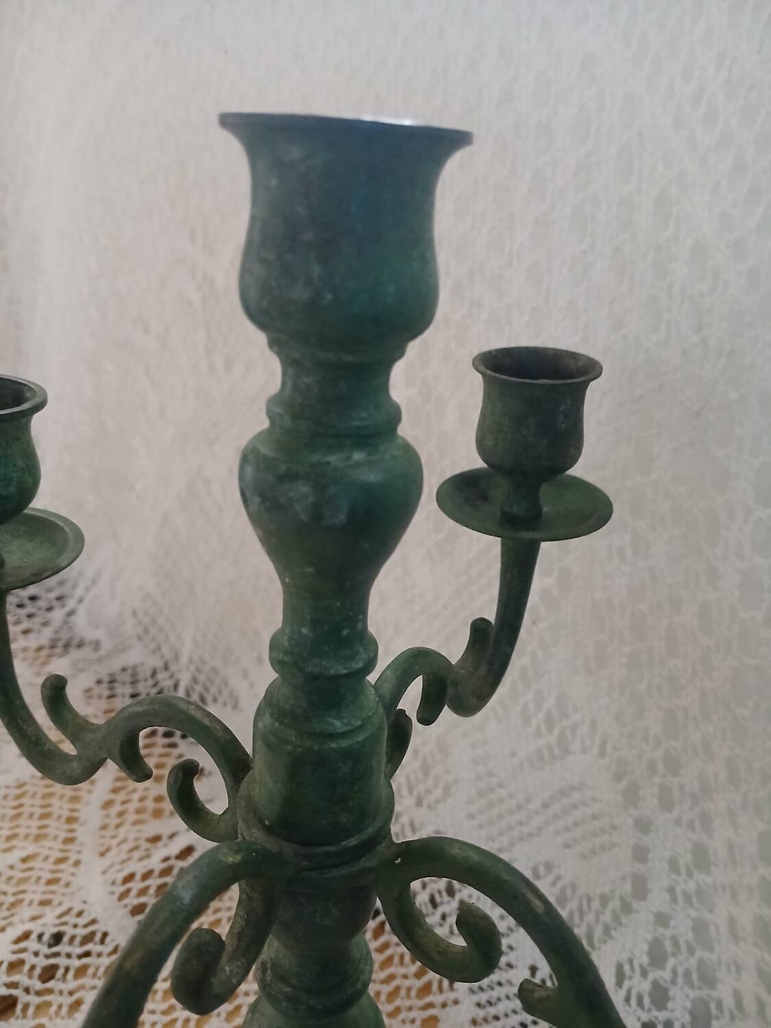 Antique green wrought iron chandelier