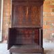 Large secretary with a drop-down front, Restoration style in flamed mahogany and marble.