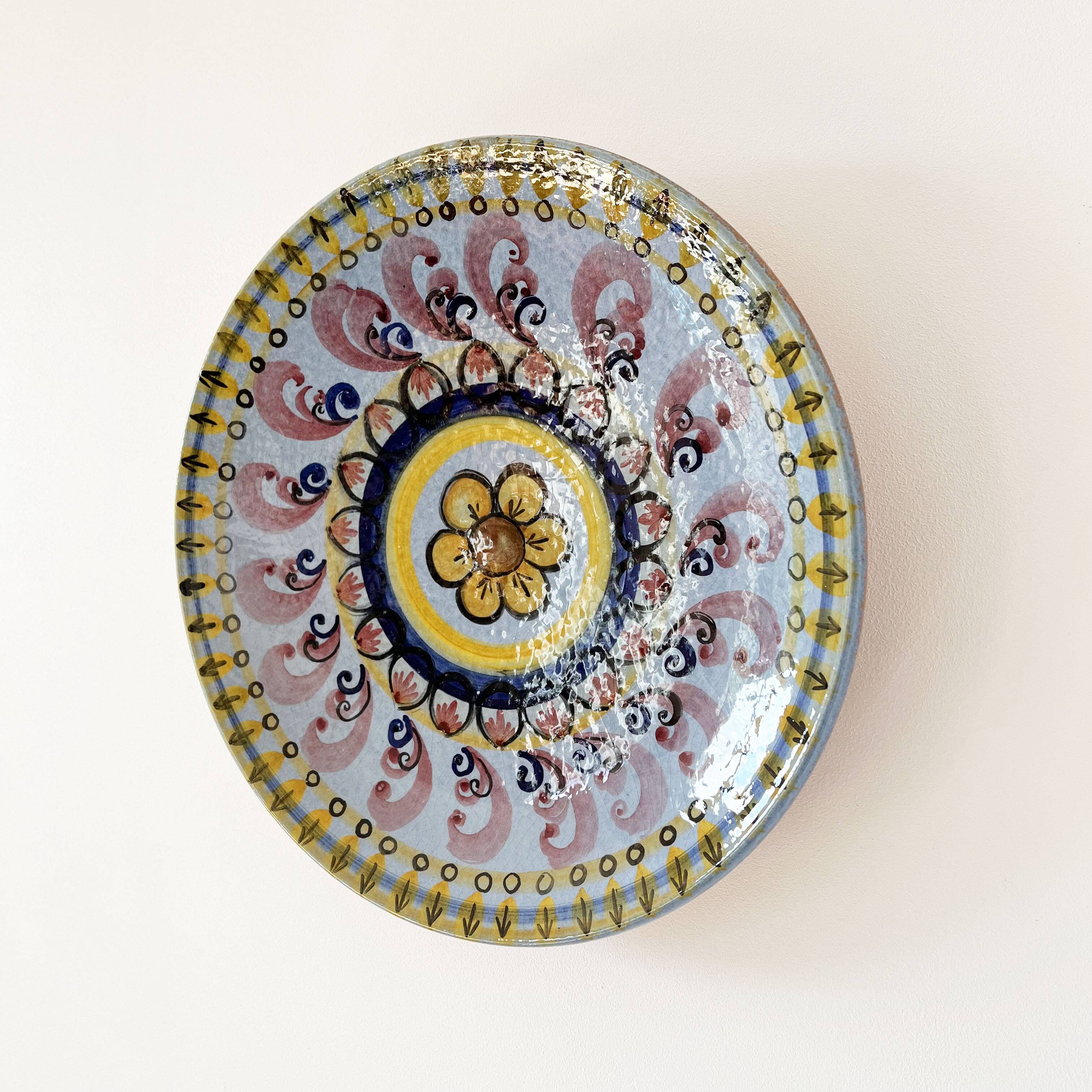 Large hand painted ceramic dish