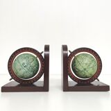 Pair of bookends vintage globe world map wood paper