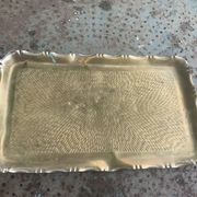 Large rectangular tray in vintage, artisanal and oriental hammered metal
