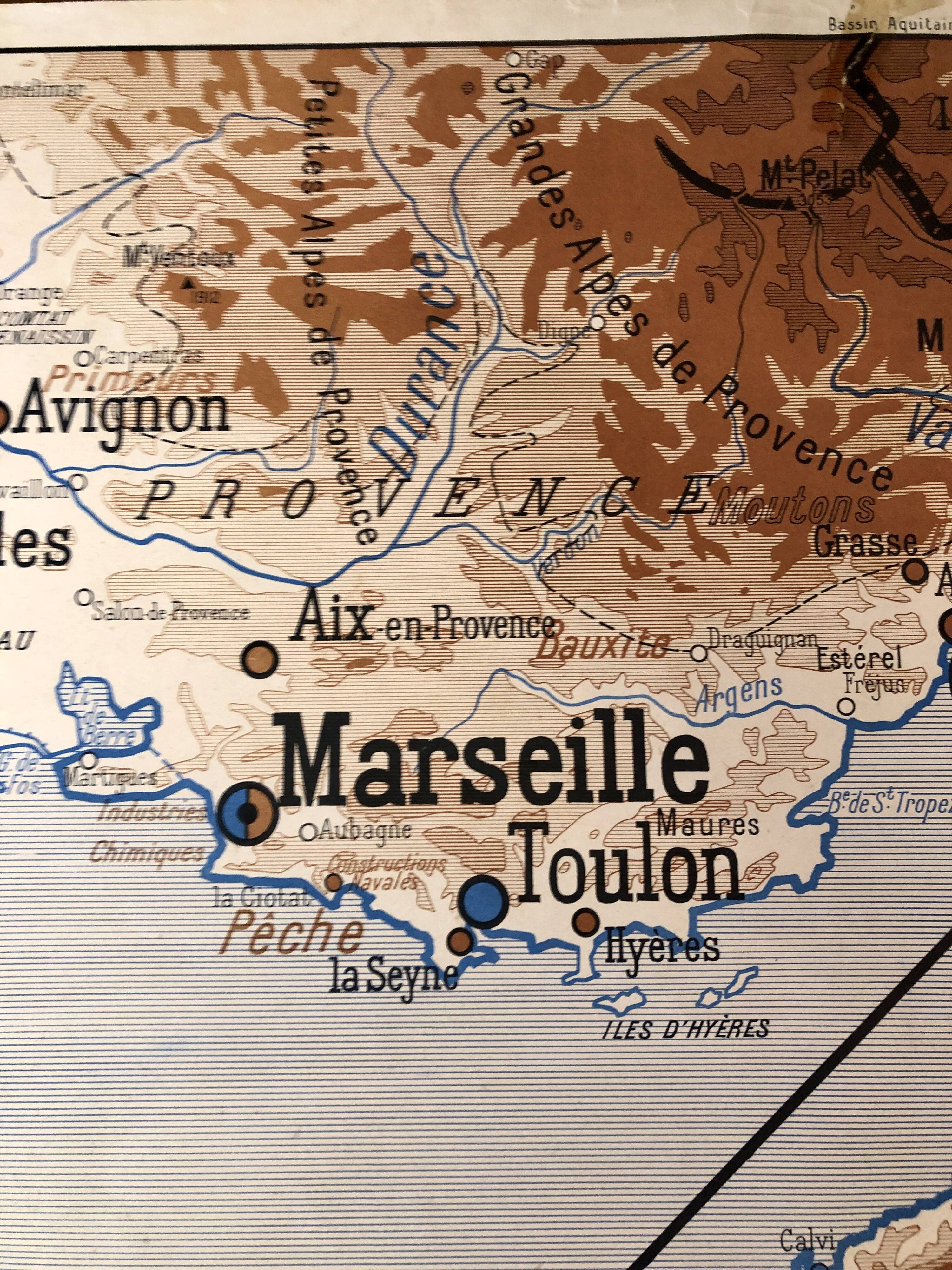 Map old region Marseille and Bordeaux