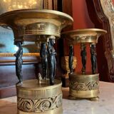 Italian Empire Bronze and Brass Tazzas with Sphinxes, 1800s, Set of 2