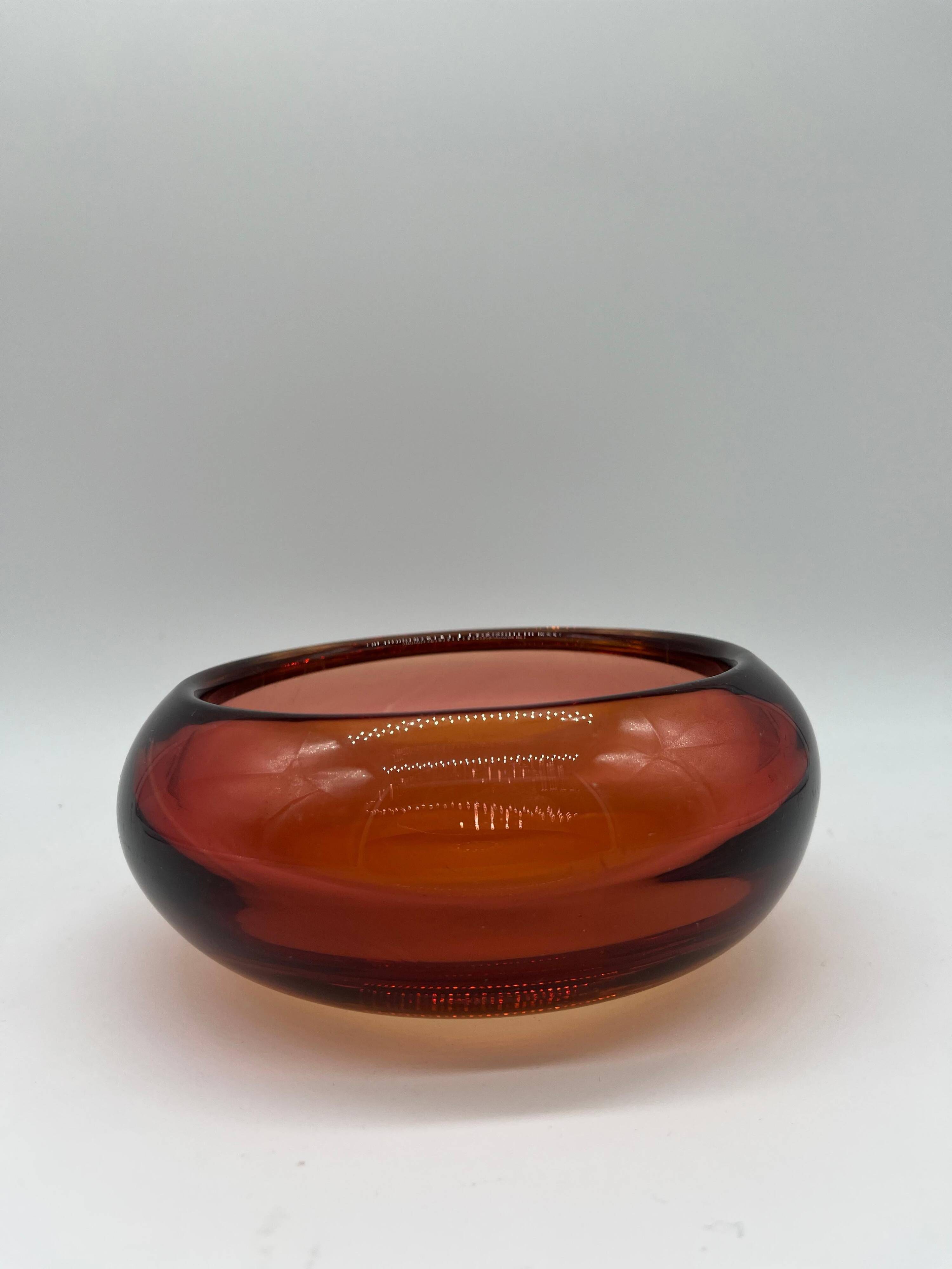 Vintage Murano glass bowl, Coffee table accent , Bookcase, vibrant deep orange