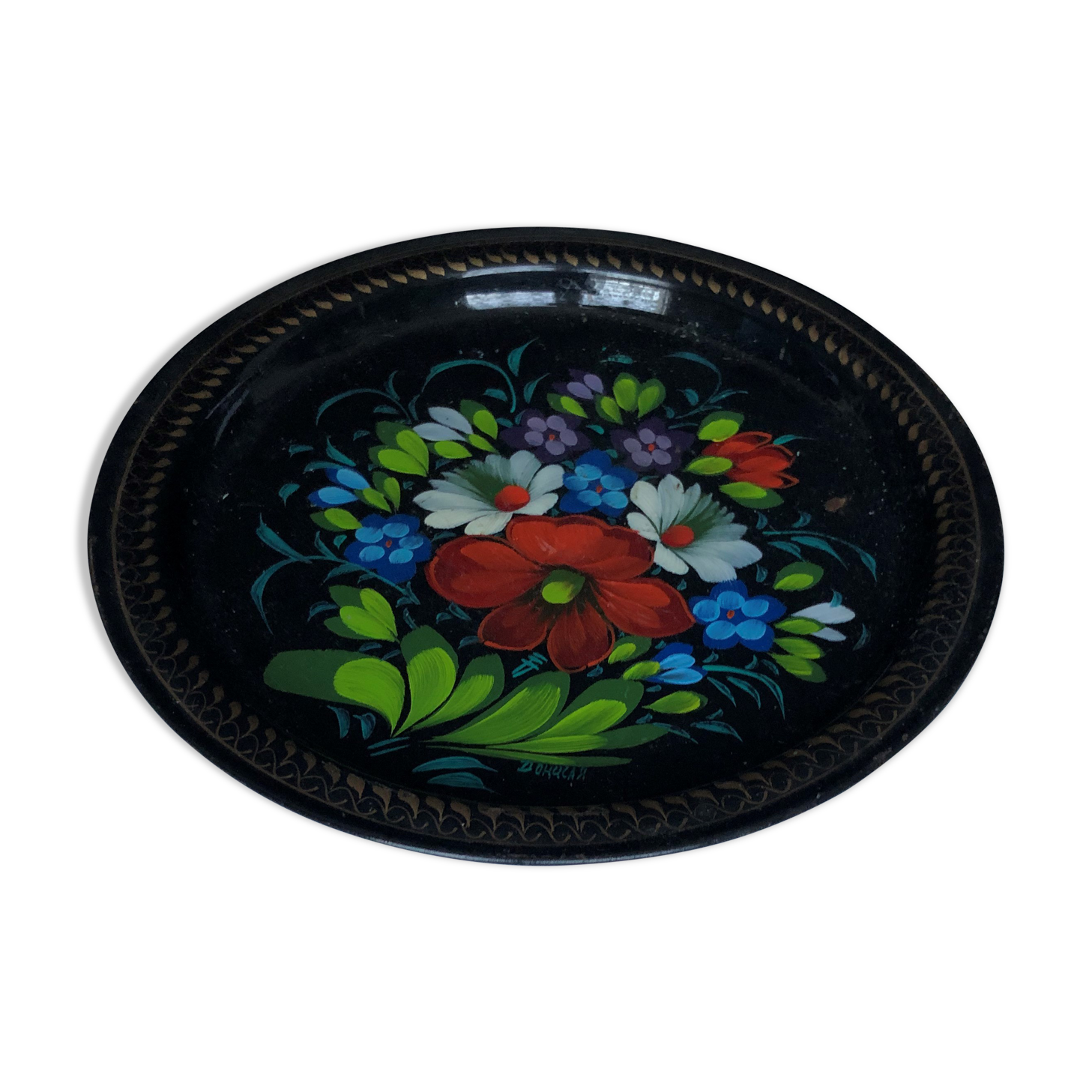 Small hand-painted sheet metal tray