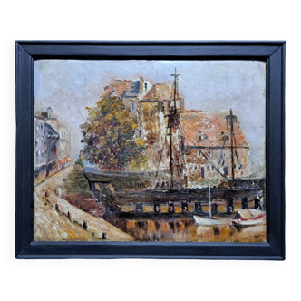 Tableau post-impressionniste et matiériste - Huile sur toile - Marine normande vers 1902