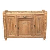 Parisian buffet in renovated Art Deco style with raw solid oak and brocatelle marble 1