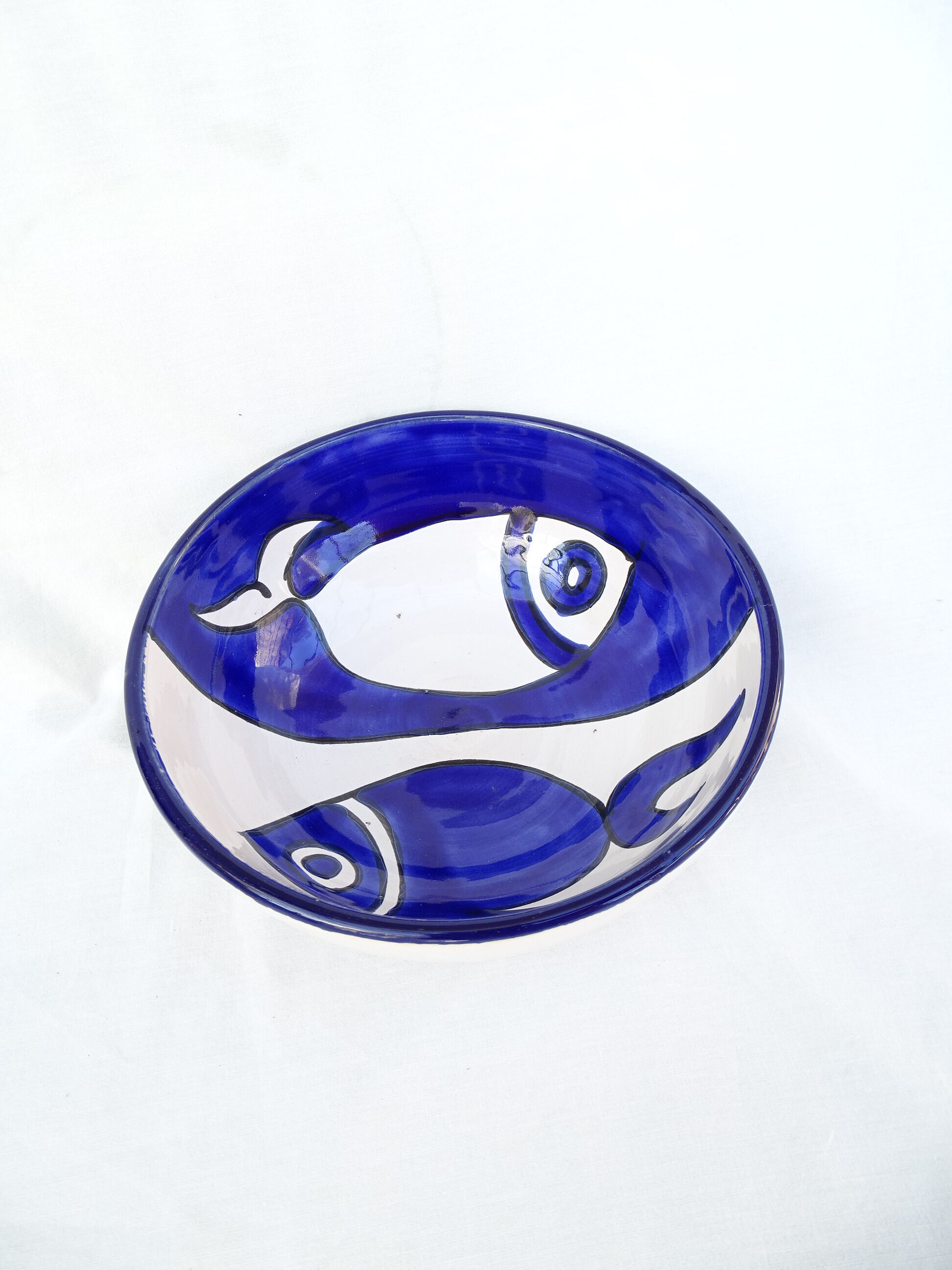 Handmade Tunisian hollow dish white & blue