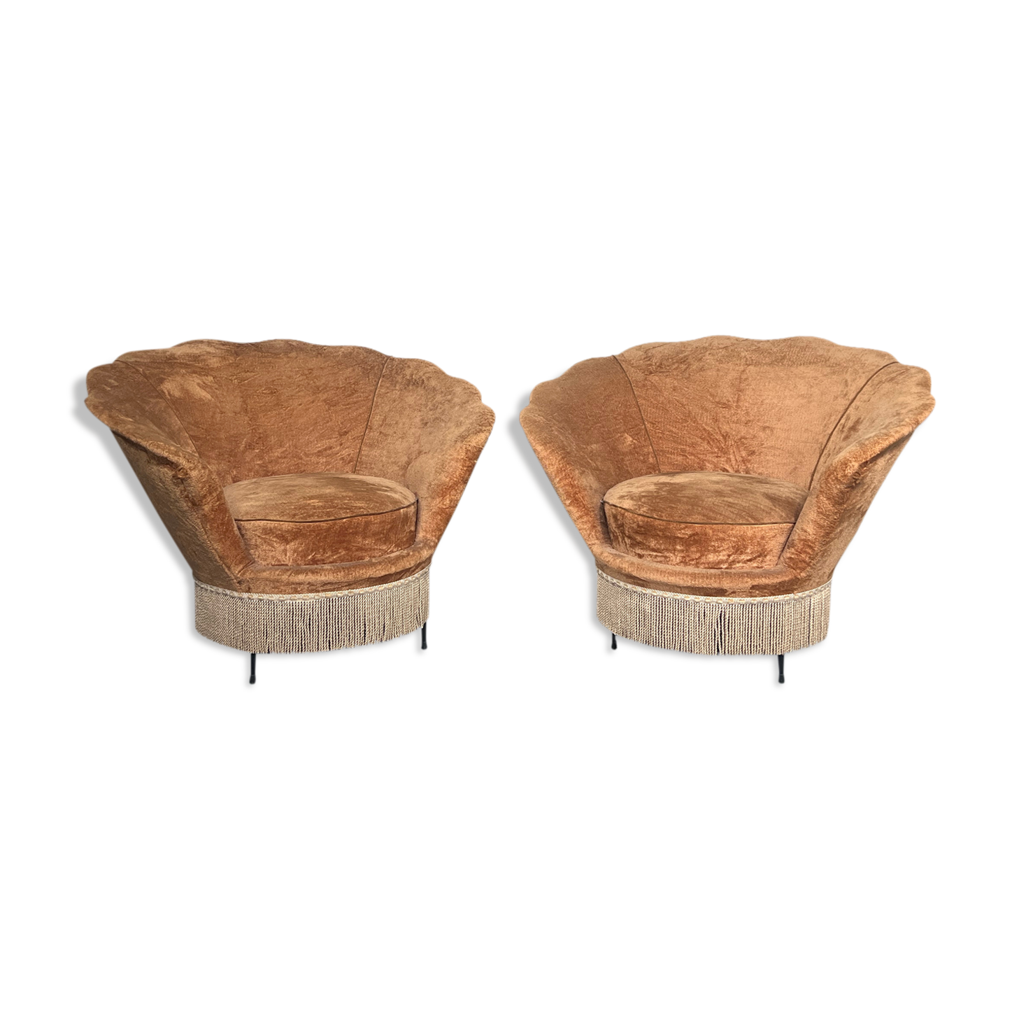 Set of two round velvet armchairs from 50s