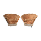 Set of two round velvet armchairs from 50s