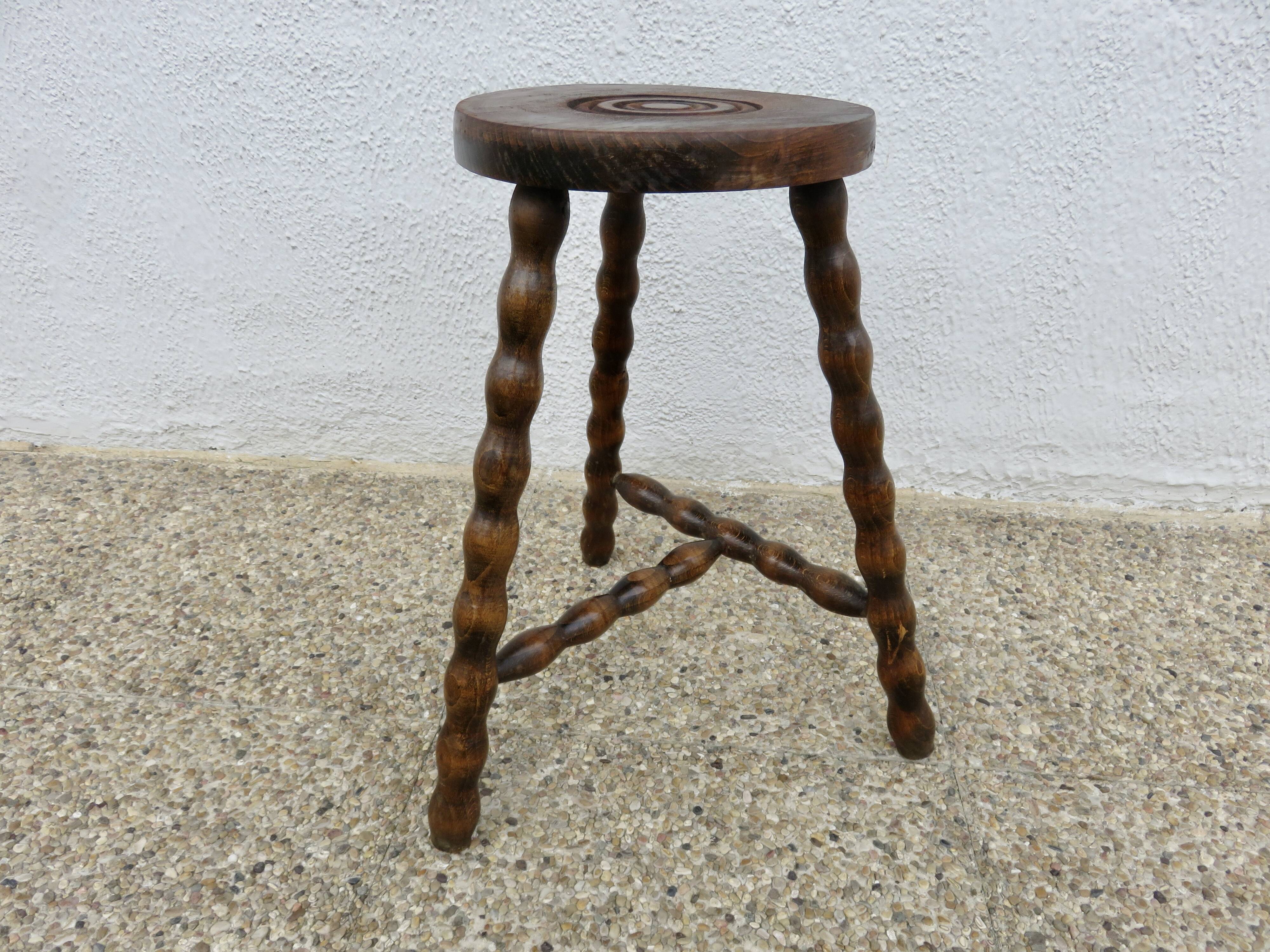 Antique tripod stool, farmhouse stool, 1950s-1960s