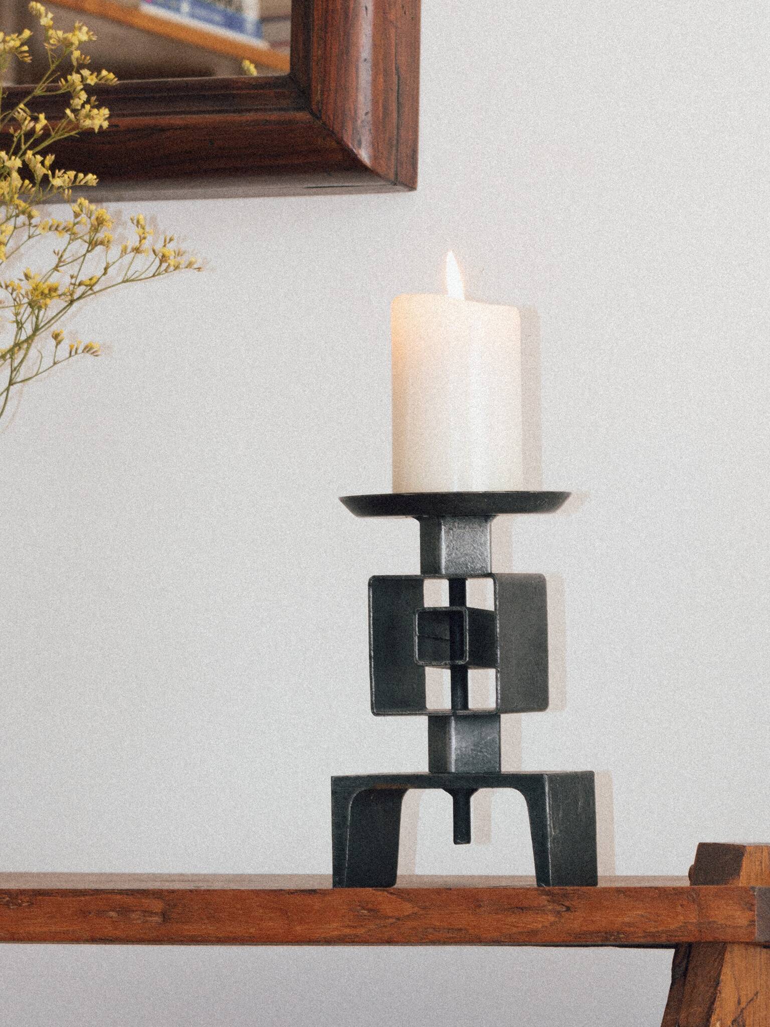 Wrought metal totem candle holder, 1960s