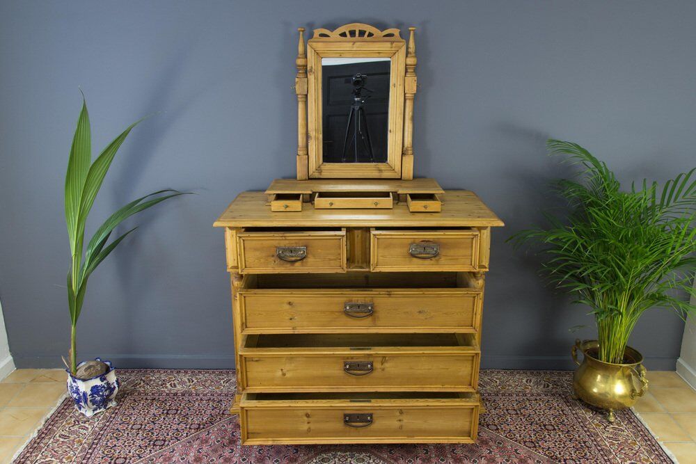 Art nouveau style baltic pine chest of drawers with mirror