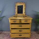 Art nouveau style baltic pine chest of drawers with mirror