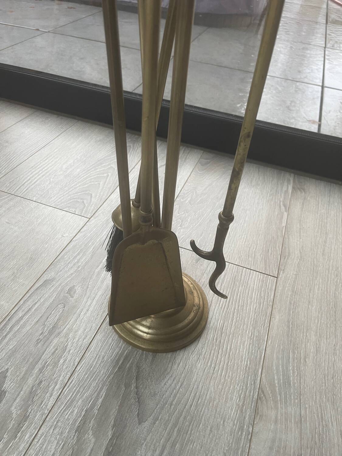 Brass fireplace tool set