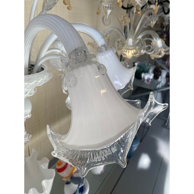 Venetian Transparent and Milky-White Murano Style Glass Chandelier