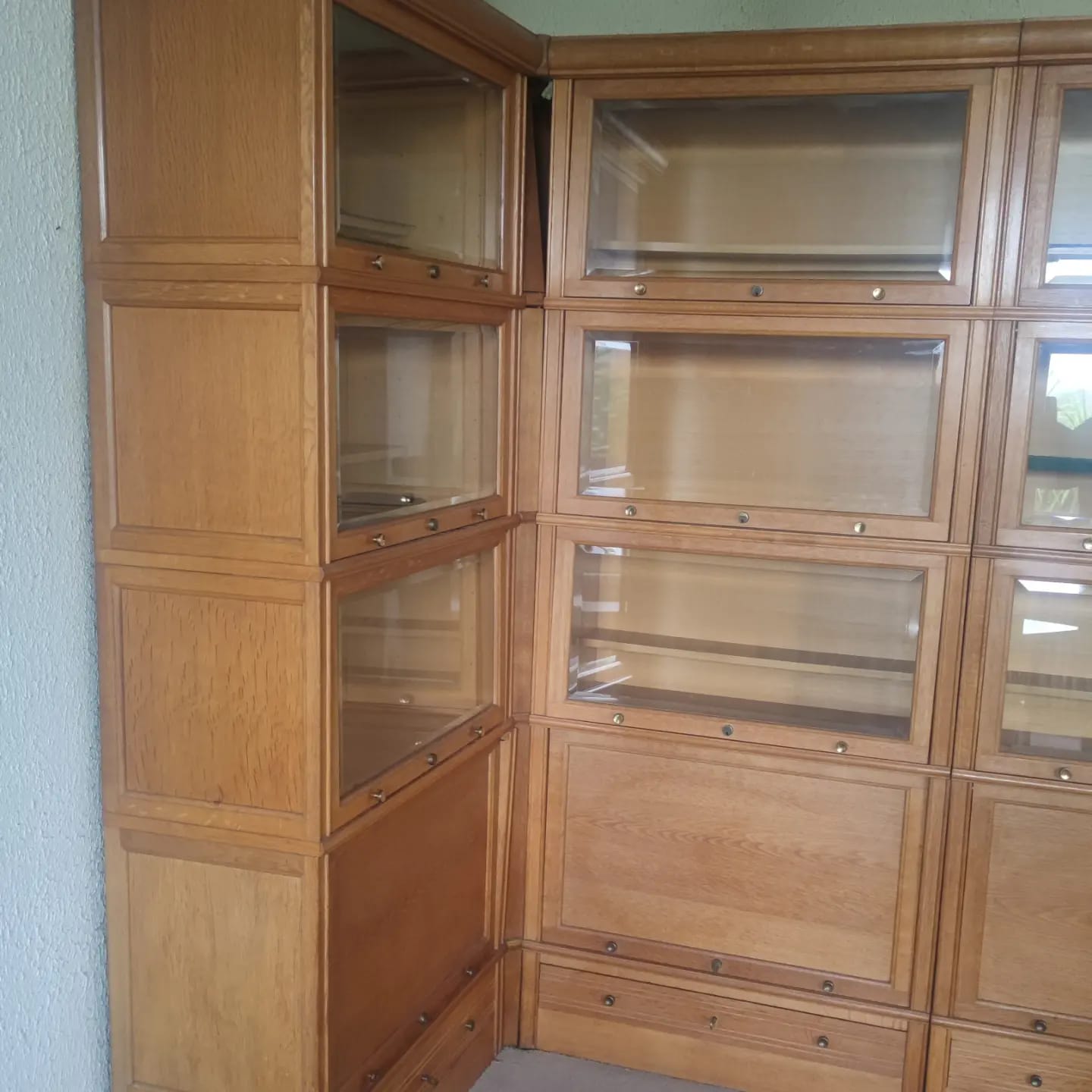 Modular bookcase in natural solid oak md by martin dupuis circa 1960