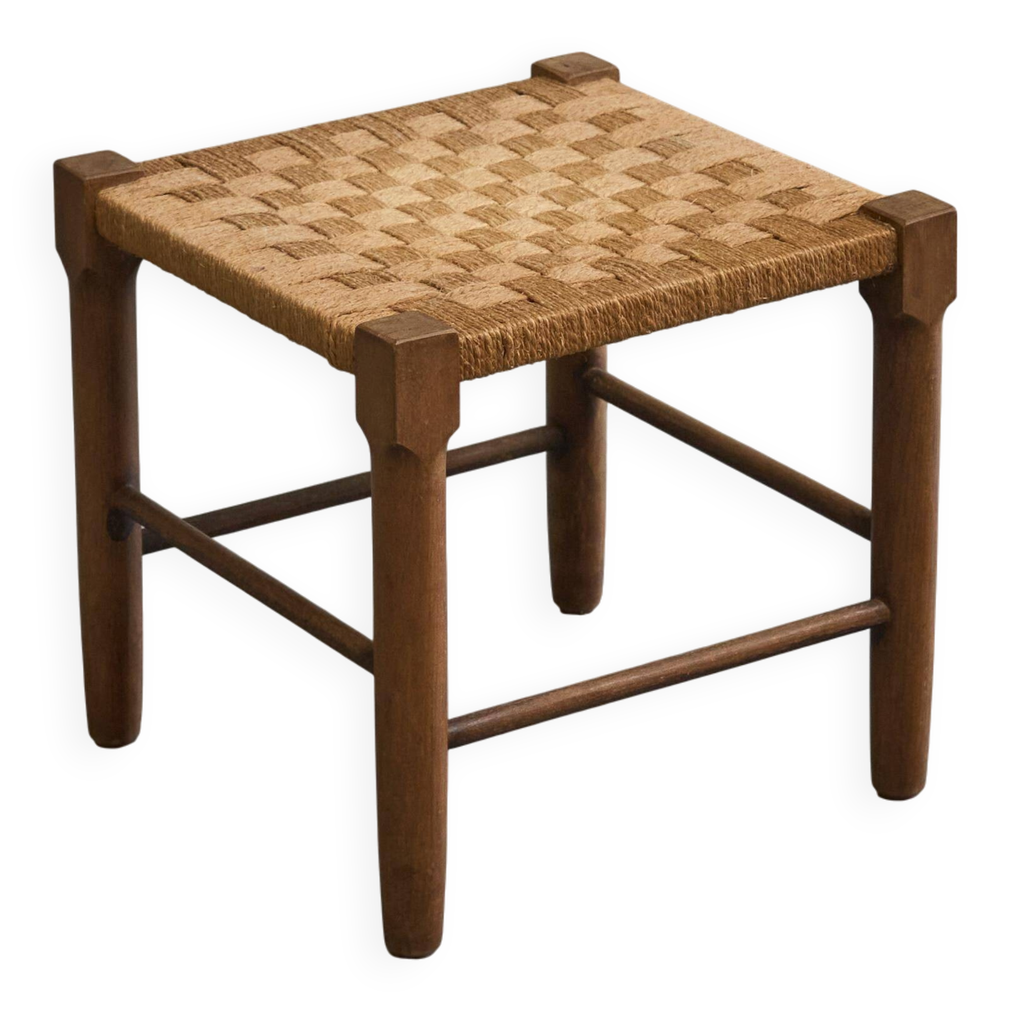 Tabouret scandinave en chêne massif et cordelette de papier 1960