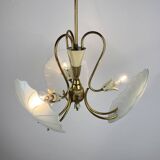 Antique brass and glass chandelier in the style of Pietro Chiesa for Fontana Arte, Italy, 1930s.