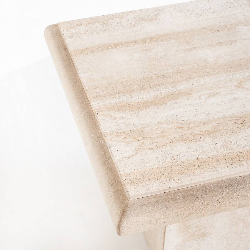 Vintage coffee or side table. Travertine marble. Italy, 1980s