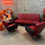 Vintage sofa and 2 armchairs with compass feet