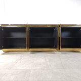 Crédence vintage laquée noire et verre noir, 1980