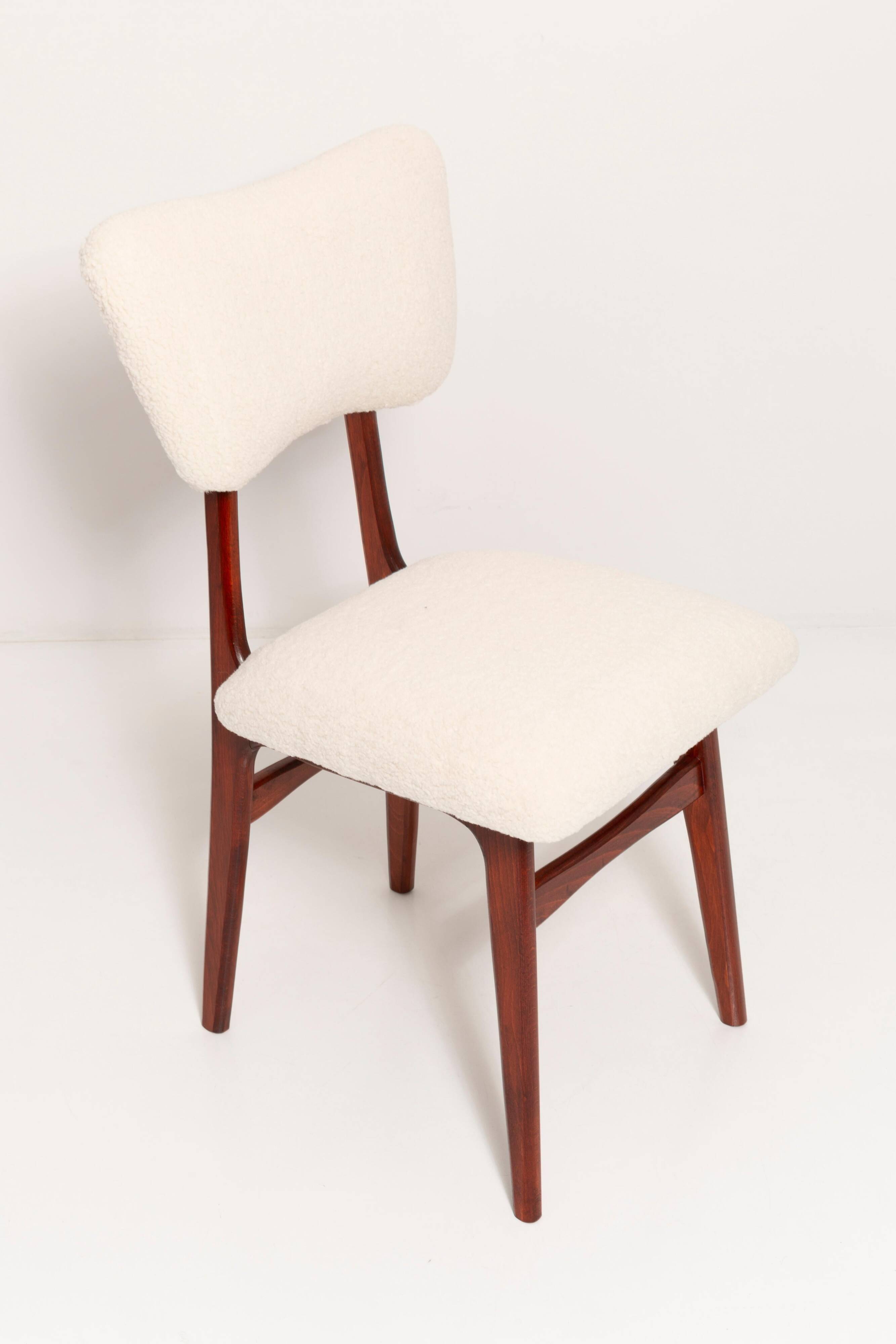 Beech wood armchair in cherry colour with cream boucle fabric - 20th century, Europe, 1960.