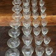 Art Nouveau Set of 32 Crystal Glasses - Engraved and Frosted Floral Pattern