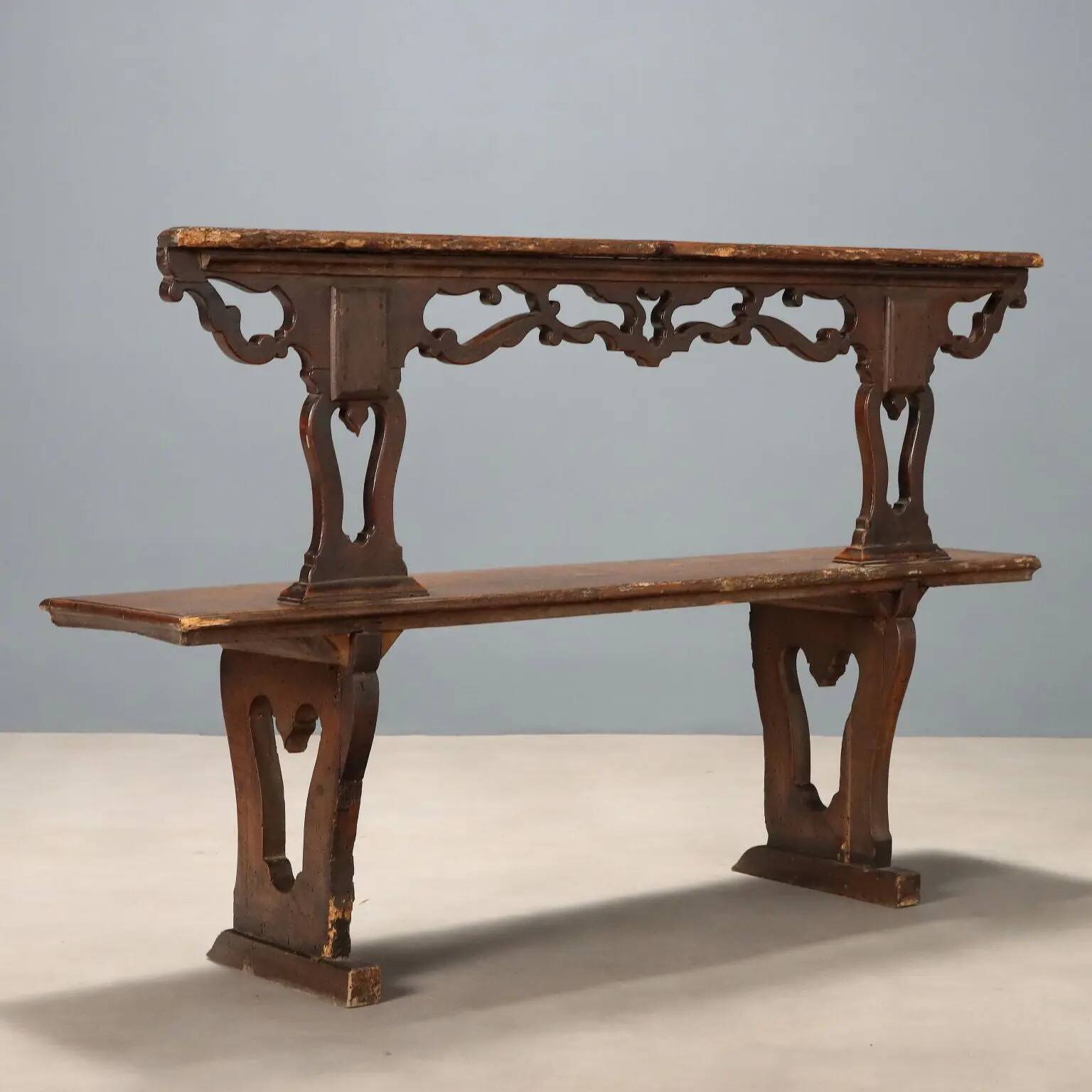 Antique walnut wood bench, Italy, 18th century