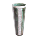 Vase vert rayé de Faiencerie Thulin, Belgique années 1950.