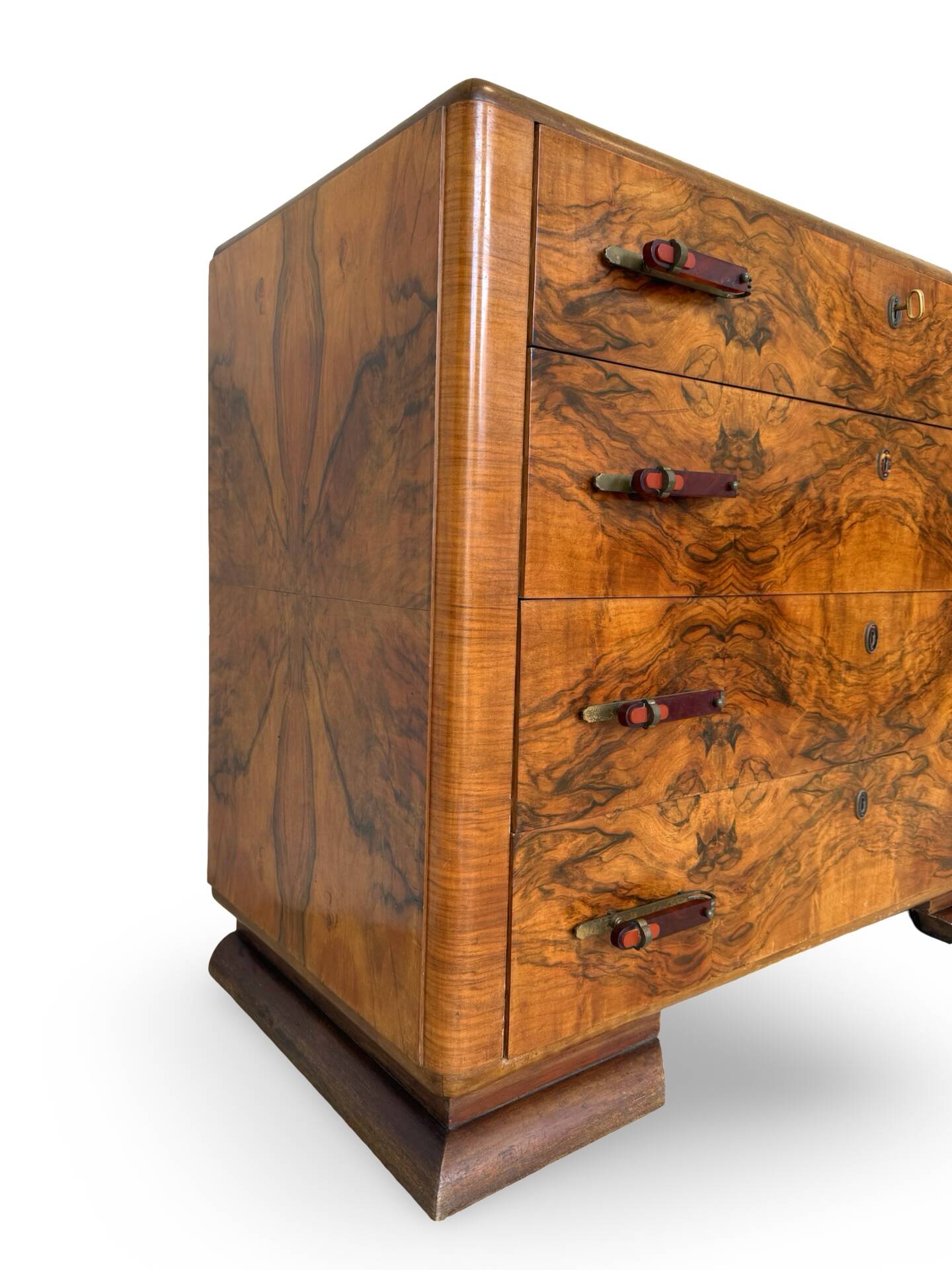 Walnut burl commode, Italian Art Deco, 1940s.