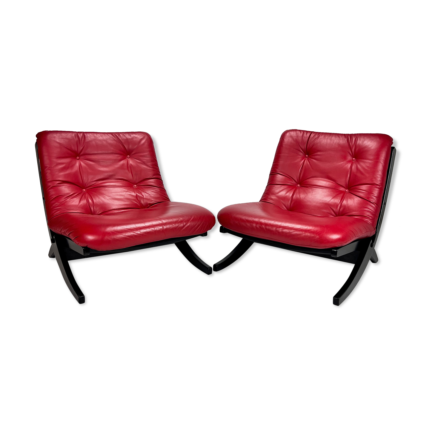 Set of 2 Vintage Black and Red Scissor Chairs, 1970s